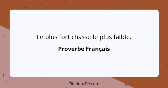 Le plus fort chasse le plus faible.... - Proverbe Français