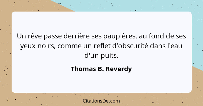 Un rêve passe derrière ses paupières, au fond de ses yeux noirs, comme un reflet d'obscurité dans l'eau d'un puits.... - Thomas B. Reverdy