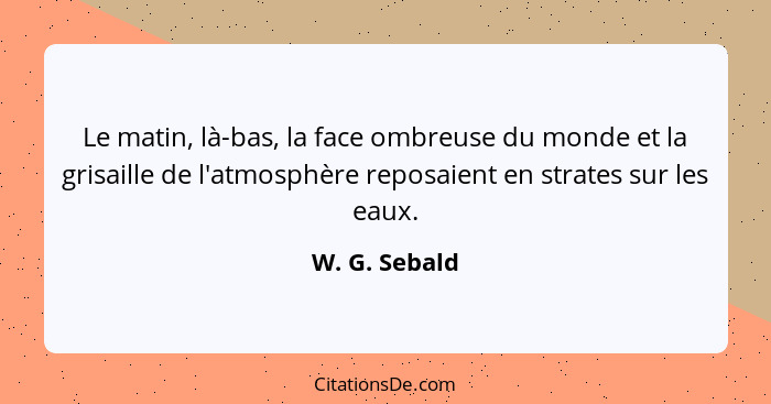 Le matin, là-bas, la face ombreuse du monde et la grisaille de l'atmosphère reposaient en strates sur les eaux.... - W. G. Sebald