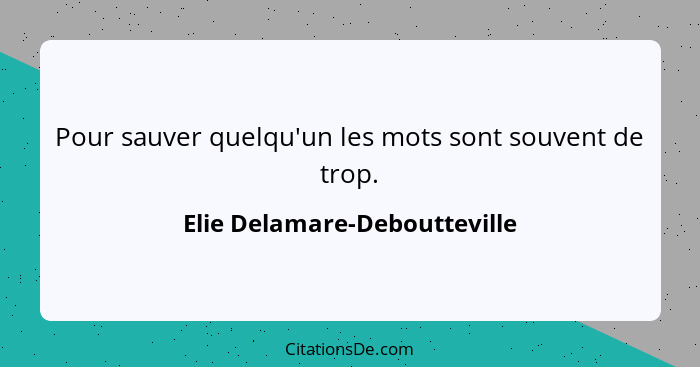 Pour sauver quelqu'un les mots sont souvent de trop.... - Elie Delamare-Deboutteville