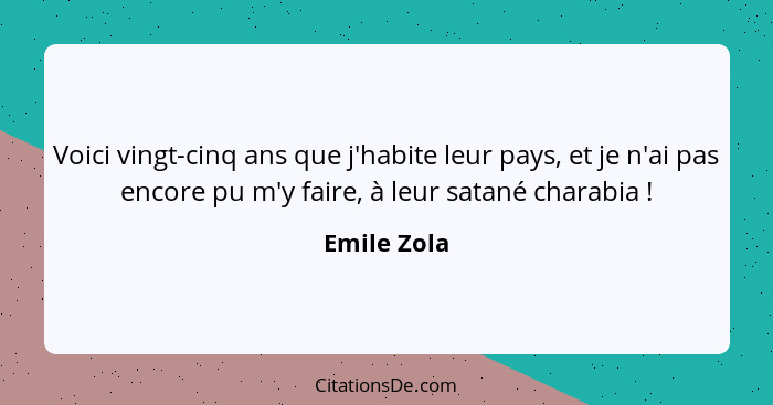 Voici vingt-cinq ans que j'habite leur pays, et je n'ai pas encore pu m'y faire, à leur satané charabia !... - Emile Zola