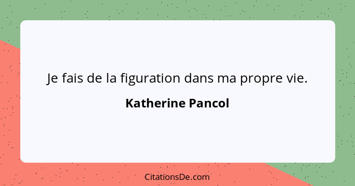 Je fais de la figuration dans ma propre vie.... - Katherine Pancol