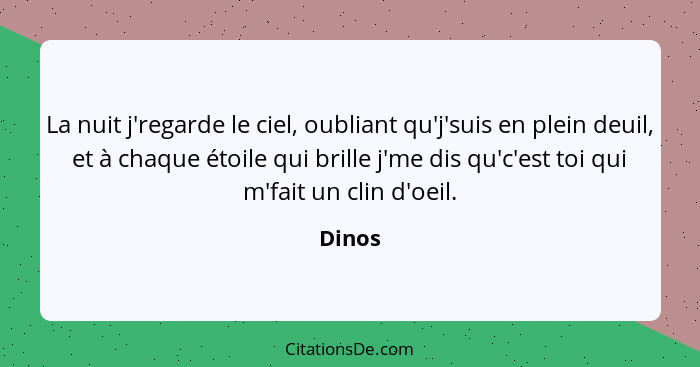 La nuit j'regarde le ciel, oubliant qu'j'suis en plein deuil, et à chaque étoile qui brille j'me dis qu'c'est toi qui m'fait un clin d'oeil.... - Dinos