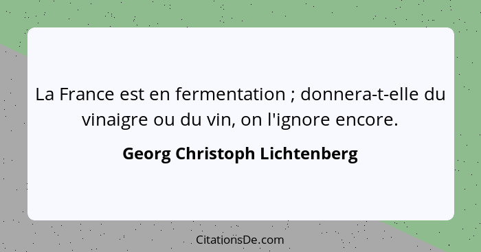 La France est en fermentation ; donnera-t-elle du vinaigre ou du vin, on l'ignore encore.... - Georg Christoph Lichtenberg