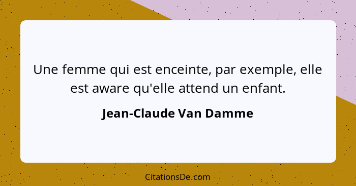 Une femme qui est enceinte, par exemple, elle est aware qu'elle attend un enfant.... - Jean-Claude Van Damme