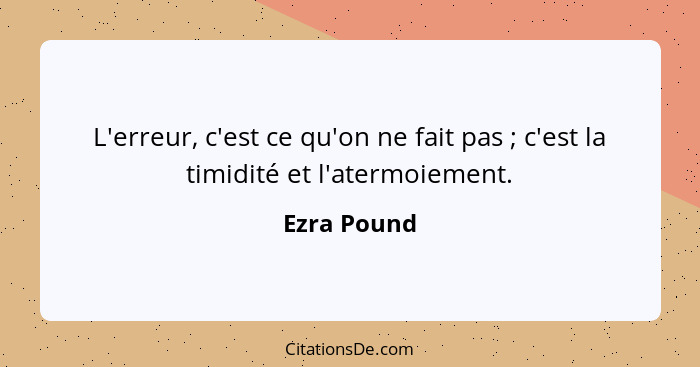 L'erreur, c'est ce qu'on ne fait pas ; c'est la timidité et l'atermoiement.... - Ezra Pound