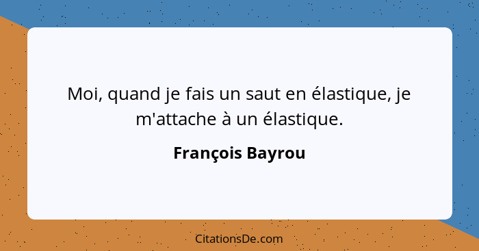 Moi, quand je fais un saut en élastique, je m'attache à un élastique.... - François Bayrou