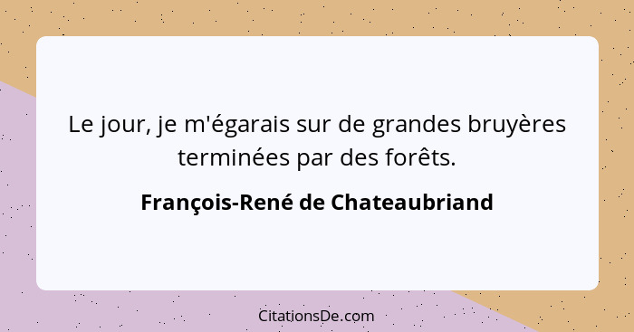 Le jour, je m'égarais sur de grandes bruyères terminées par des forêts.... - François-René de Chateaubriand