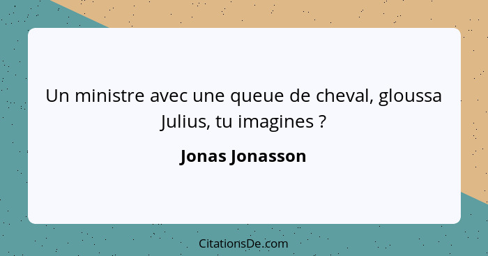 Un ministre avec une queue de cheval, gloussa Julius, tu imagines ?... - Jonas Jonasson