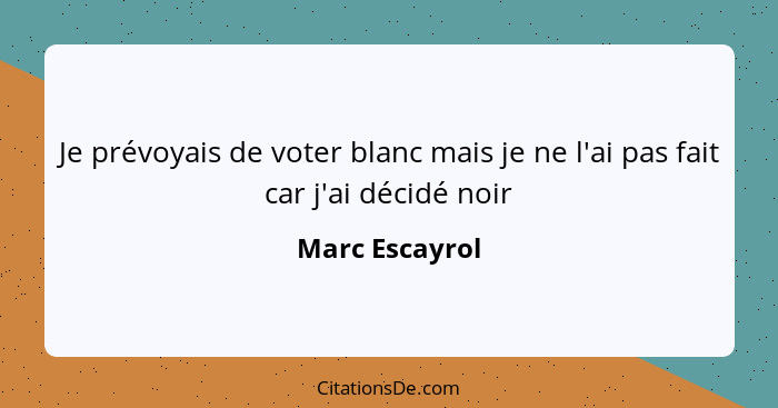 Je prévoyais de voter blanc mais je ne l'ai pas fait car j'ai décidé noir... - Marc Escayrol