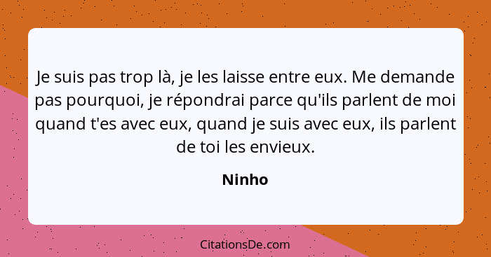 Je suis pas trop là, je les laisse entre eux. Me demande pas pourquoi, je répondrai parce qu'ils parlent de moi quand t'es avec eux, quand je... - Ninho