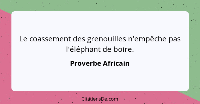 Le coassement des grenouilles n'empêche pas l'éléphant de boire.... - Proverbe Africain