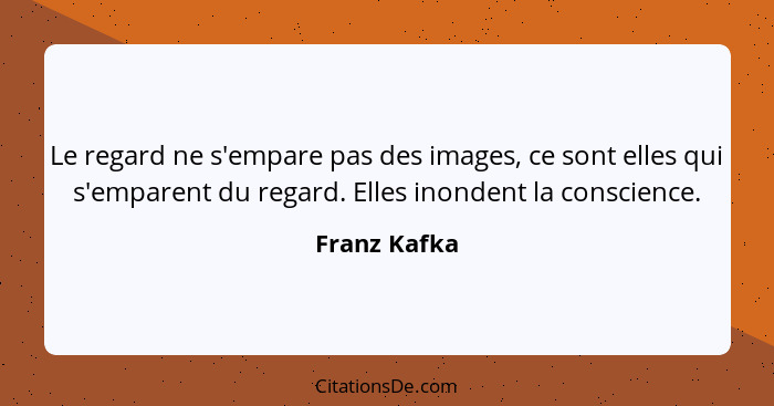 Le regard ne s'empare pas des images, ce sont elles qui s'emparent du regard. Elles inondent la conscience.... - Franz Kafka