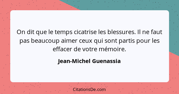 On dit que le temps cicatrise les blessures. Il ne faut pas beaucoup aimer ceux qui sont partis pour les effacer de votre mémo... - Jean-Michel Guenassia