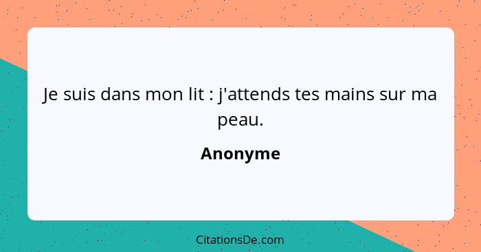 Je suis dans mon lit : j'attends tes mains sur ma peau.... - Anonyme