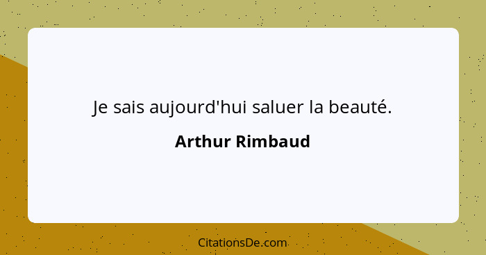 Je sais aujourd'hui saluer la beauté.... - Arthur Rimbaud