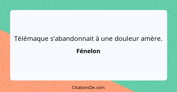 Télémaque s'abandonnait à une douleur amère.... - Fénelon