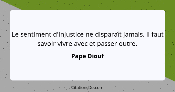 Le sentiment d'injustice ne disparaît jamais. Il faut savoir vivre avec et passer outre.... - Pape Diouf