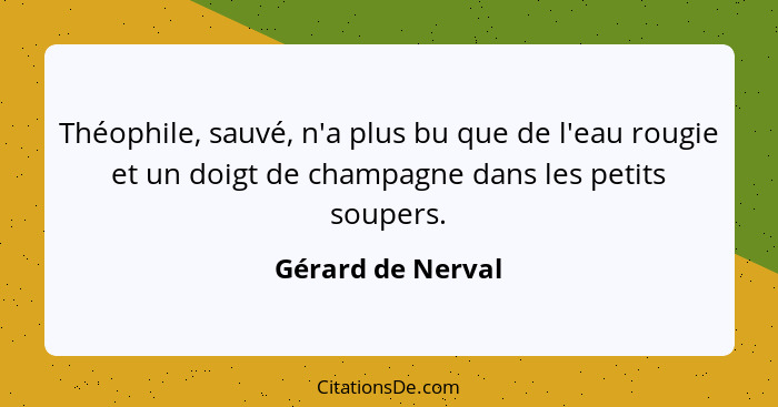 Théophile, sauvé, n'a plus bu que de l'eau rougie et un doigt de champagne dans les petits soupers.... - Gérard de Nerval