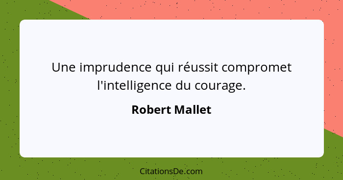 Une imprudence qui réussit compromet l'intelligence du courage.... - Robert Mallet