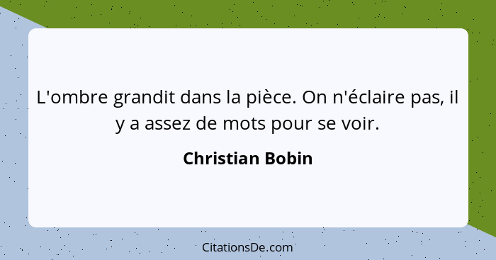 L'ombre grandit dans la pièce. On n'éclaire pas, il y a assez de mots pour se voir.... - Christian Bobin