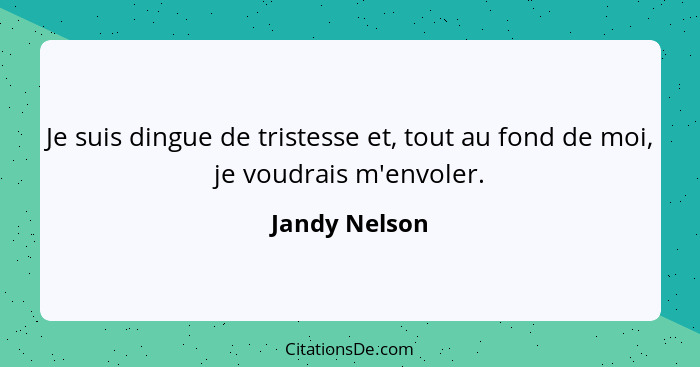 Je suis dingue de tristesse et, tout au fond de moi, je voudrais m'envoler.... - Jandy Nelson