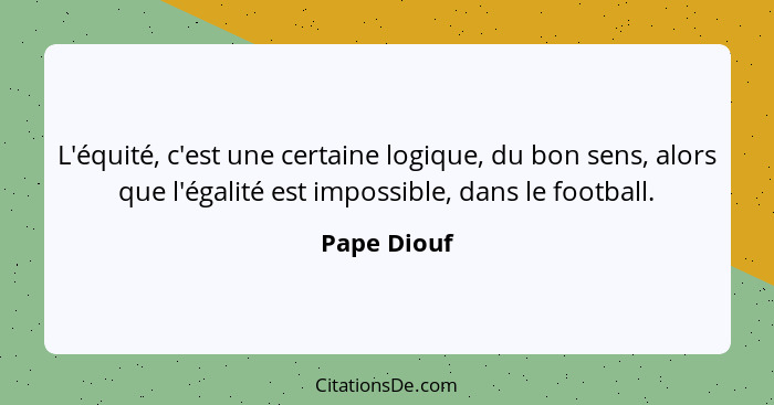 L'équité, c'est une certaine logique, du bon sens, alors que l'égalité est impossible, dans le football.... - Pape Diouf