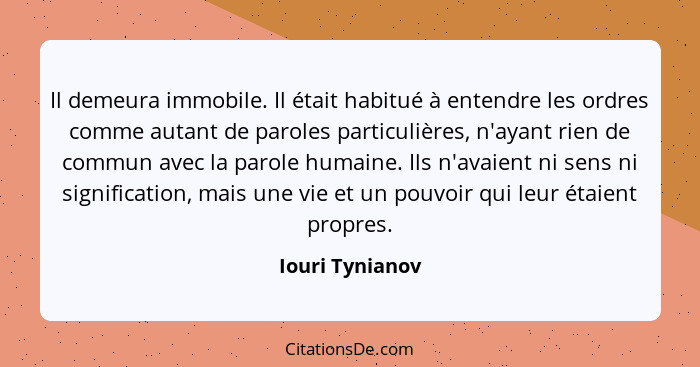 Il demeura immobile. Il était habitué à entendre les ordres comme autant de paroles particulières, n'ayant rien de commun avec la par... - Iouri Tynianov