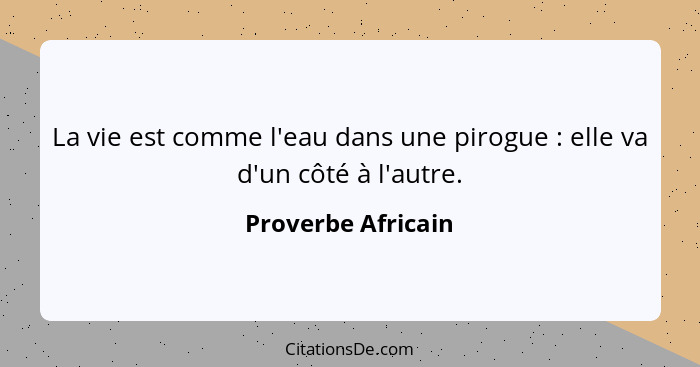 La vie est comme l'eau dans une pirogue : elle va d'un côté à l'autre.... - Proverbe Africain