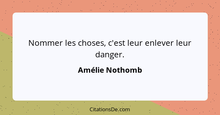 Nommer les choses, c'est leur enlever leur danger.... - Amélie Nothomb