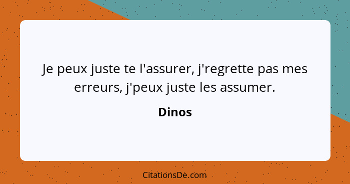 Je peux juste te l'assurer, j'regrette pas mes erreurs, j'peux juste les assumer.... - Dinos