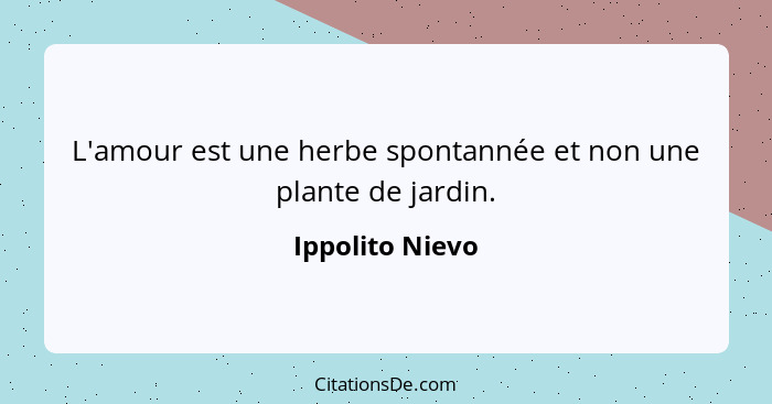 L'amour est une herbe spontannée et non une plante de jardin.... - Ippolito Nievo