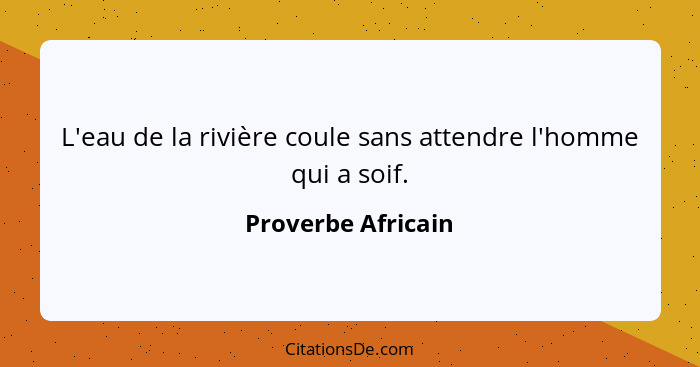 L'eau de la rivière coule sans attendre l'homme qui a soif.... - Proverbe Africain