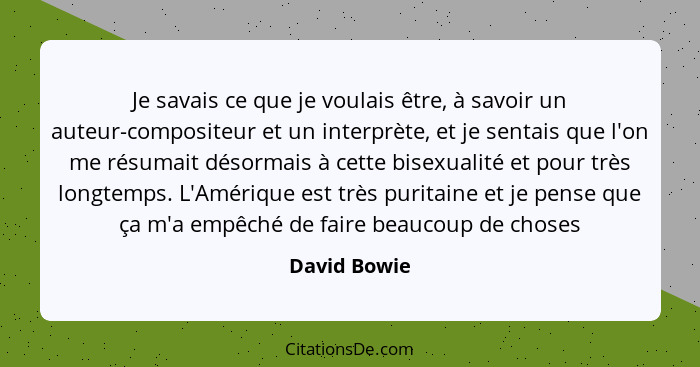 Je savais ce que je voulais être, à savoir un auteur-compositeur et un interprète, et je sentais que l'on me résumait désormais à cette... - David Bowie