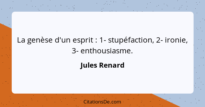 La genèse d'un esprit : 1- stupéfaction, 2- ironie, 3- enthousiasme.... - Jules Renard