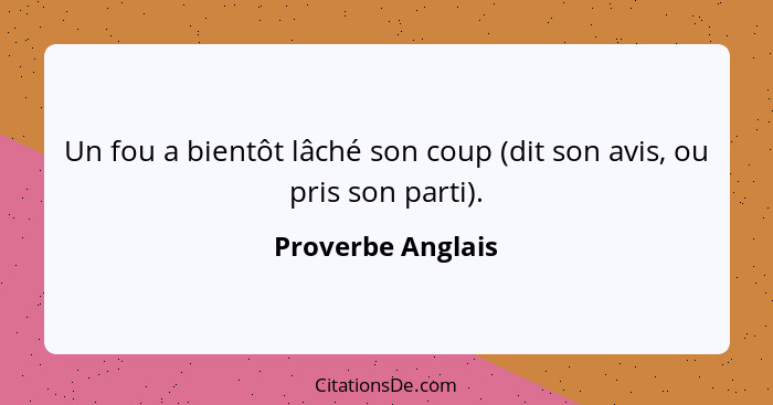 Un fou a bientôt lâché son coup (dit son avis, ou pris son parti).... - Proverbe Anglais