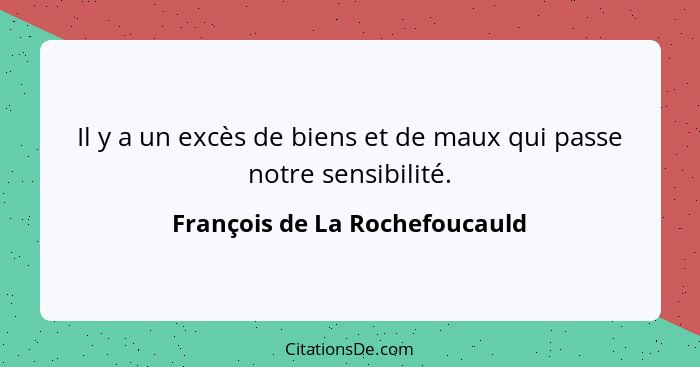 Il y a un excès de biens et de maux qui passe notre sensibilité.... - François de La Rochefoucauld