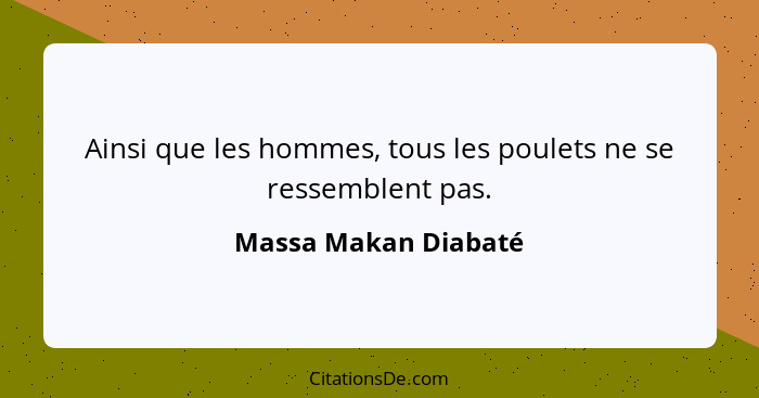 Ainsi que les hommes, tous les poulets ne se ressemblent pas.... - Massa Makan Diabaté