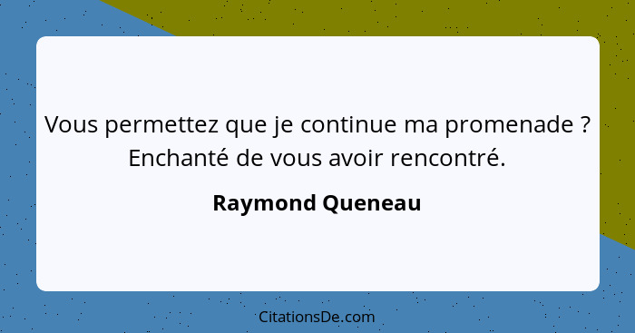 Vous permettez que je continue ma promenade ? Enchanté de vous avoir rencontré.... - Raymond Queneau