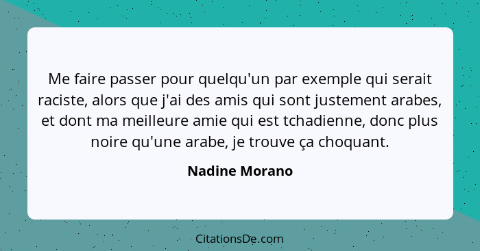 Me faire passer pour quelqu'un par exemple qui serait raciste, alors que j'ai des amis qui sont justement arabes, et dont ma meilleure... - Nadine Morano