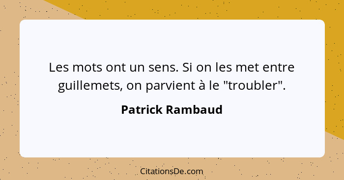 Les mots ont un sens. Si on les met entre guillemets, on parvient à le "troubler".... - Patrick Rambaud