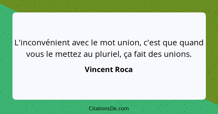 L'inconvénient avec le mot union, c'est que quand vous le mettez au pluriel, ça fait des unions.... - Vincent Roca