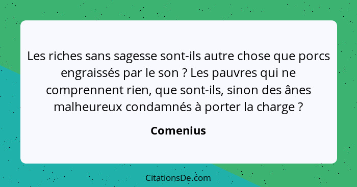 Les riches sans sagesse sont-ils autre chose que porcs engraissés par le son ? Les pauvres qui ne comprennent rien, que sont-ils, sino... - Comenius