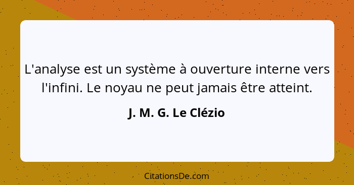 L'analyse est un système à ouverture interne vers l'infini. Le noyau ne peut jamais être atteint.... - J. M. G. Le Clézio