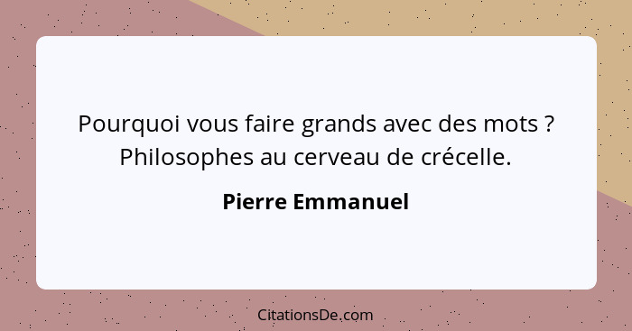 Pourquoi vous faire grands avec des mots ? Philosophes au cerveau de crécelle.... - Pierre Emmanuel