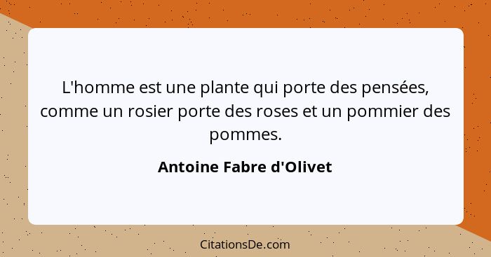 L'homme est une plante qui porte des pensées, comme un rosier porte des roses et un pommier des pommes.... - Antoine Fabre d'Olivet