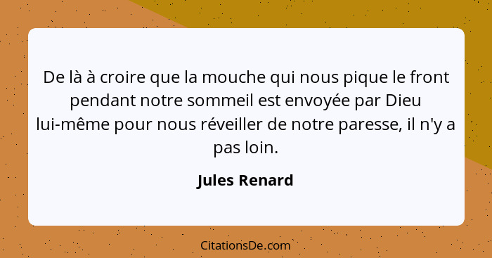 De là à croire que la mouche qui nous pique le front pendant notre sommeil est envoyée par Dieu lui-même pour nous réveiller de notre p... - Jules Renard