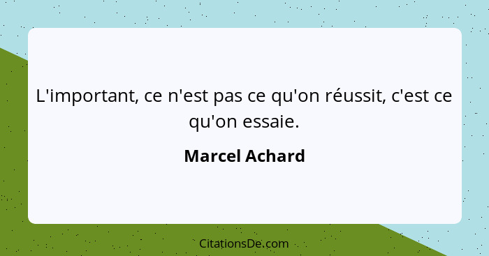 L'important, ce n'est pas ce qu'on réussit, c'est ce qu'on essaie.... - Marcel Achard