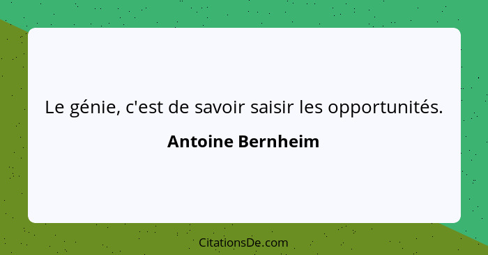 Le génie, c'est de savoir saisir les opportunités.... - Antoine Bernheim