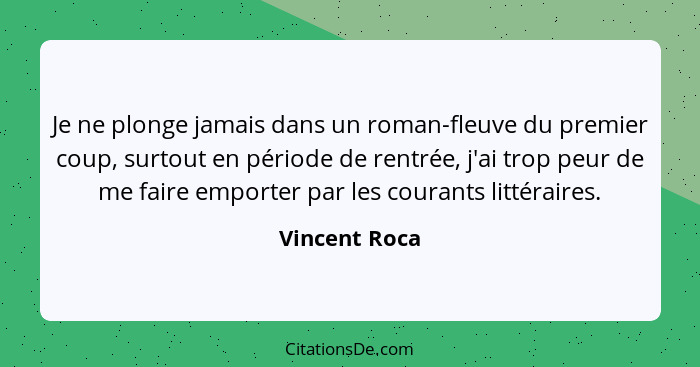 Je ne plonge jamais dans un roman-fleuve du premier coup, surtout en période de rentrée, j'ai trop peur de me faire emporter par les co... - Vincent Roca